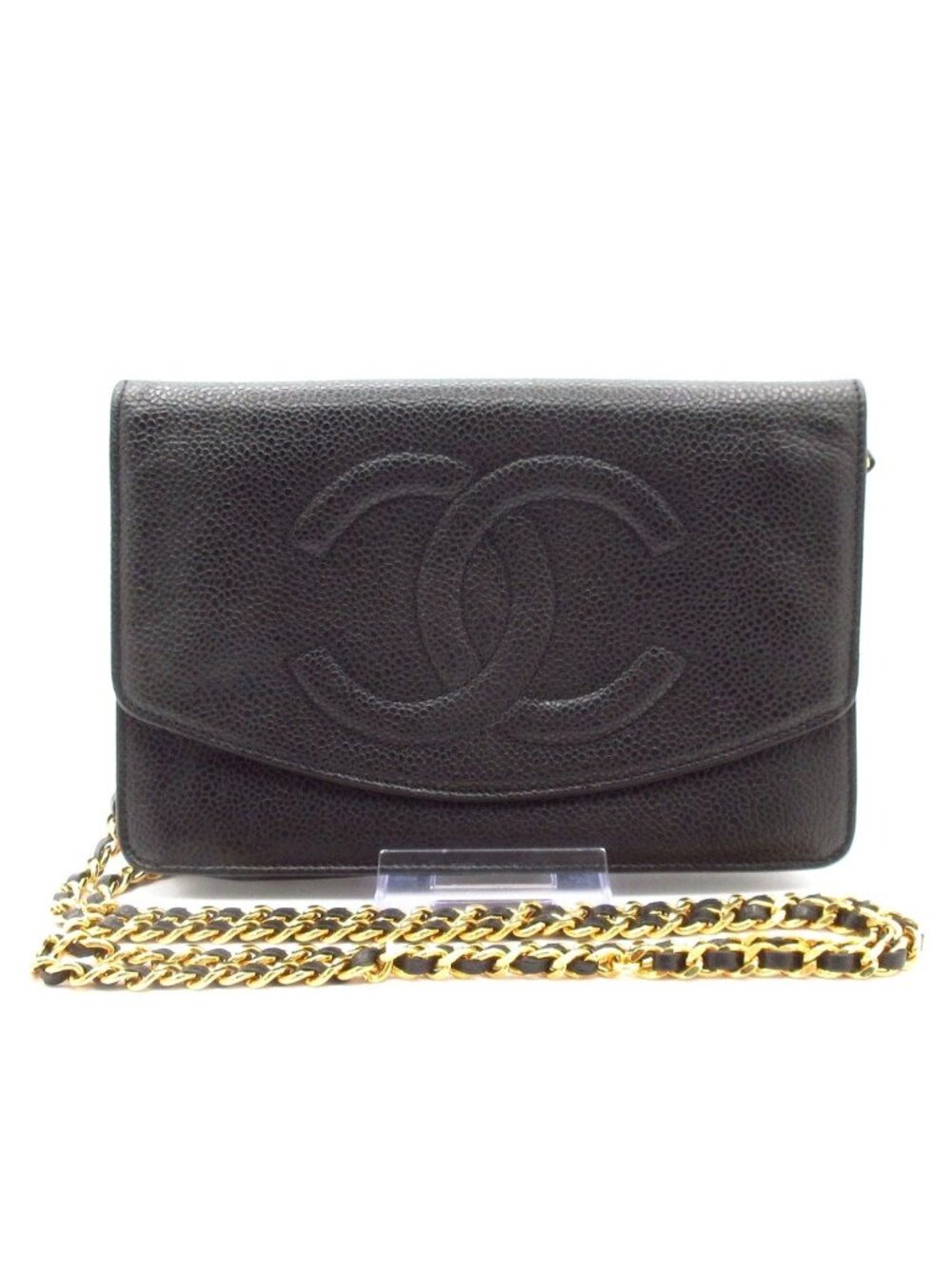 Chanel Wallet Black Chain Gold Shoulder